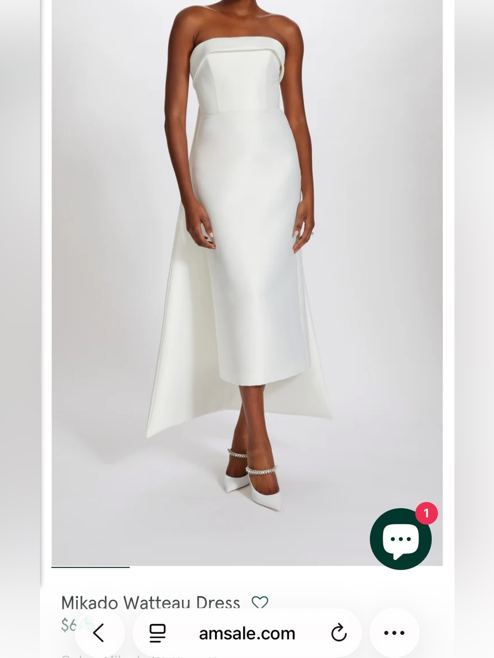 Amsale’s  White Midi Dress with removable  Back Mini Train